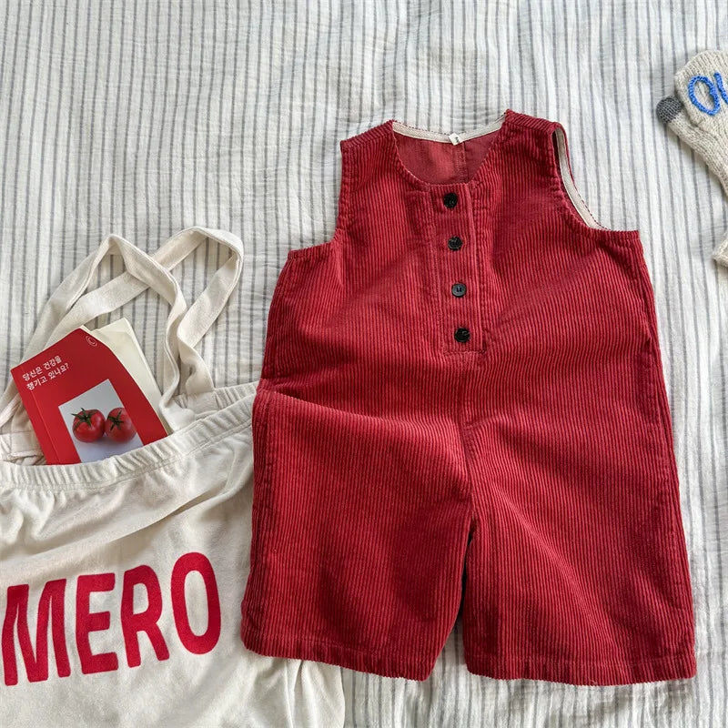 -キッズジャンプスーツ コーデュロイ ノースリーブオーバーオール つなぎ 3カラー - mamahalo shop - ノースリーブジャンプスーツ -  べビー服 - 子供服 - 男の子 - 女の子