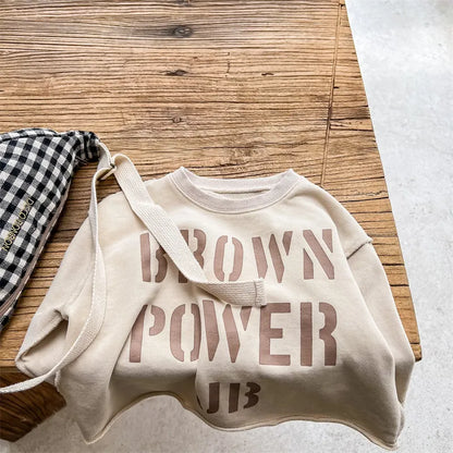 -キッズ レターロゴ スウェット ルーズ プルオーバー 長袖 Tシャツ トップス - mamahalo shop - 長袖Tシャツ -  べビー服 - 子供服 - 男の子 - 女の子