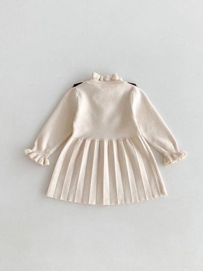 -ベビーキッズワンピース ニットフラワー長袖ワンピース 2カラー - mamahalo shop - 長袖ワンピース -  べビー服 - 子供服 - 男の子 - 女の子