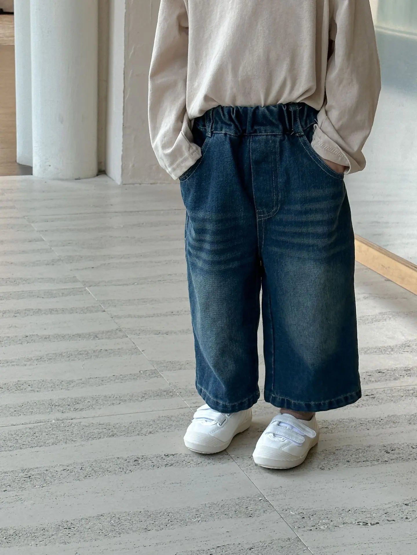 -キッズパンツ デニムルーズワイドロングパンツ シンプルベーシックジーンズ 2カラー【mh0006706】 - mamahalo shop - デニムパンツ -  べビー服 - 子供服 - 男の子 - 女の子