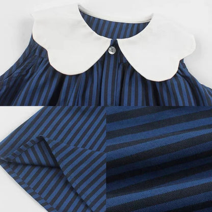 -キッズワンピース 襟付きストライプ ノースリーブワンピース ブルー【mh0005957】 - mamahalo shop - ノースリーブワンピース -  べビー服 - 子供服 - 男の子 - 女の子