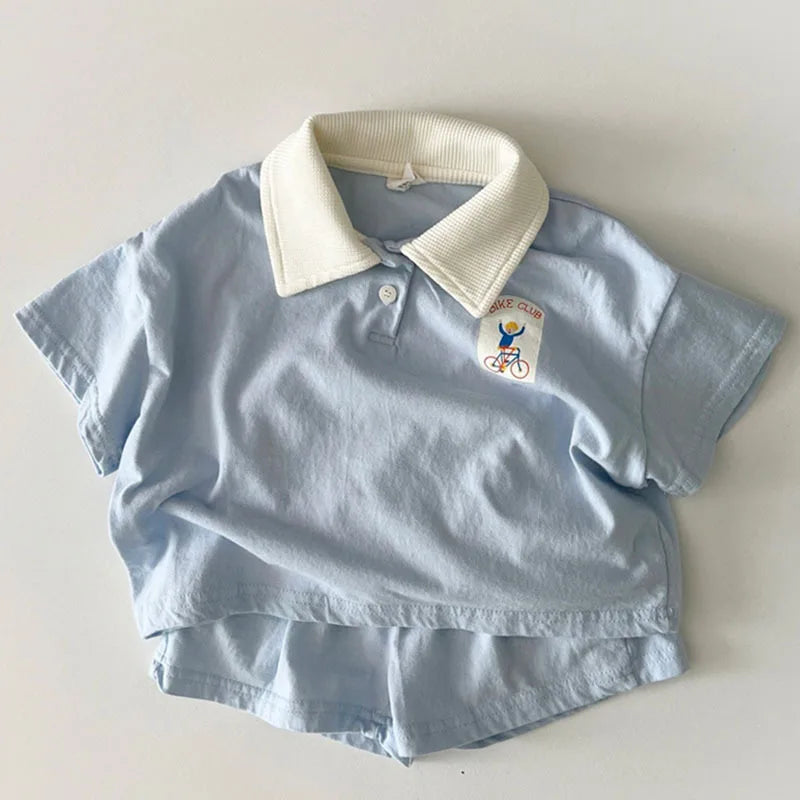 -ベビーキッズセットアップ 2点セット 半袖ポロシャツ+ショートパンツ 2カラー【mh0006126】 - mamahalo shop - 半袖セットアップ -  べビー服 - 子供服 - 男の子 - 女の子