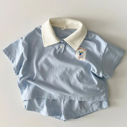 -ベビーキッズセットアップ 2点セット 半袖ポロシャツ+ショートパンツ 2カラー【mh0006126】 - mamahalo shop - 半袖セットアップ -  べビー服 - 子供服 - 男の子 - 女の子