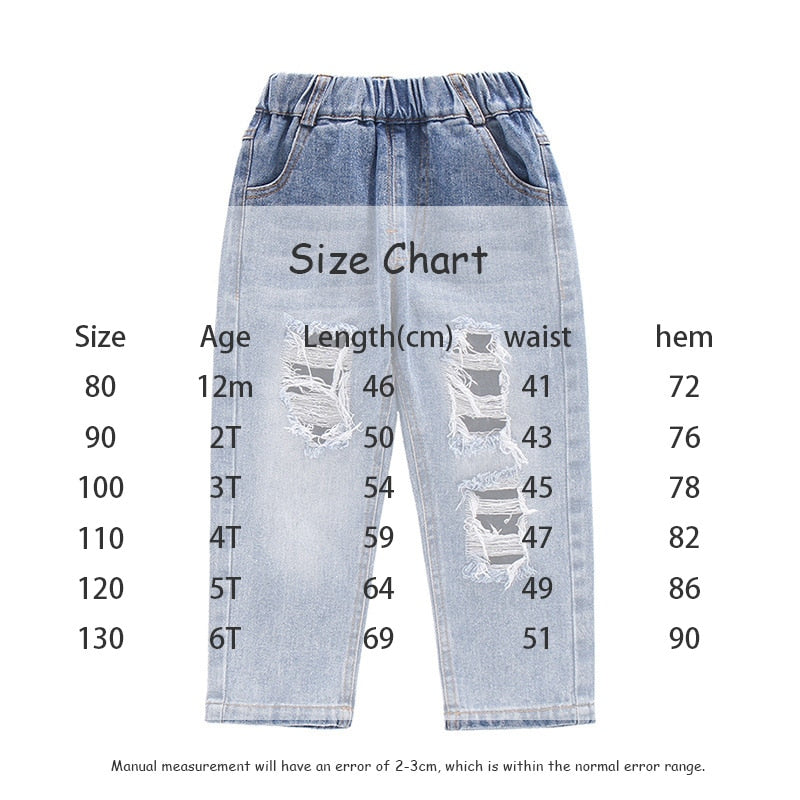 -キッズ ダメージ加工 デニム ルーズ パンツ ジーンズ ジーパン ボーイズ - mamahalo shop - デニムパンツ -  べビー服 - 子供服 - 男の子 - 女の子
