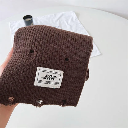 -キッズマフラー ネックウォーマー ニットスカーフ 無地 ダメージ加工 - mamahalo shop - ネックウォーマー -  べビー服 - 子供服 - 男の子 - 女の子