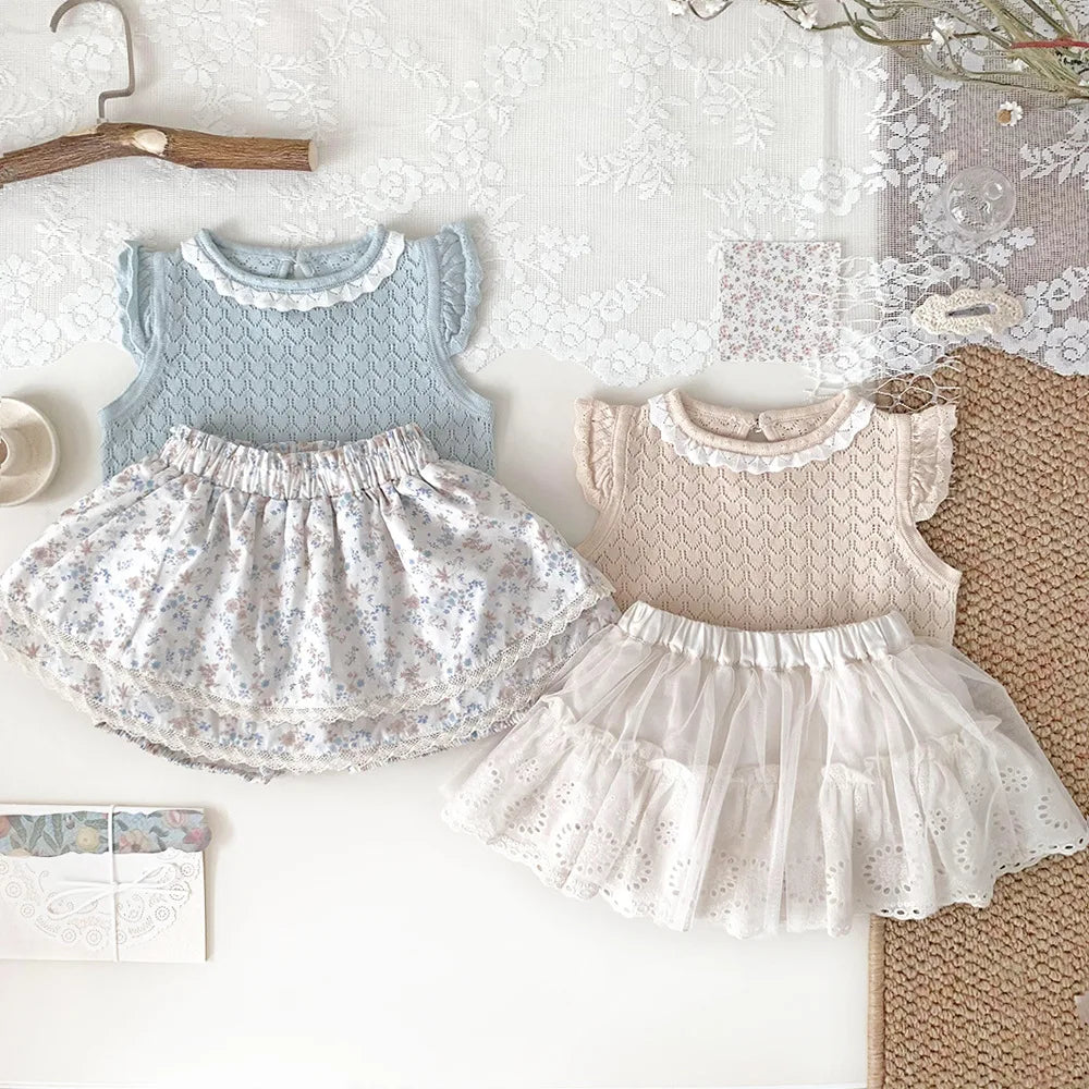 -ベビーキッズトップス サマーニット レースニット ノースリーブカットソー 2カラー - mamahalo shop - タンクトップ・キャミソール・ノースリーブトップス -  べビー服 - 子供服 - 男の子 - 女の子