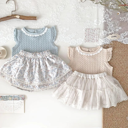 -ベビーキッズトップス サマーニット レースニット ノースリーブカットソー 2カラー - mamahalo shop - タンクトップ・キャミソール・ノースリーブトップス -  べビー服 - 子供服 - 男の子 - 女の子