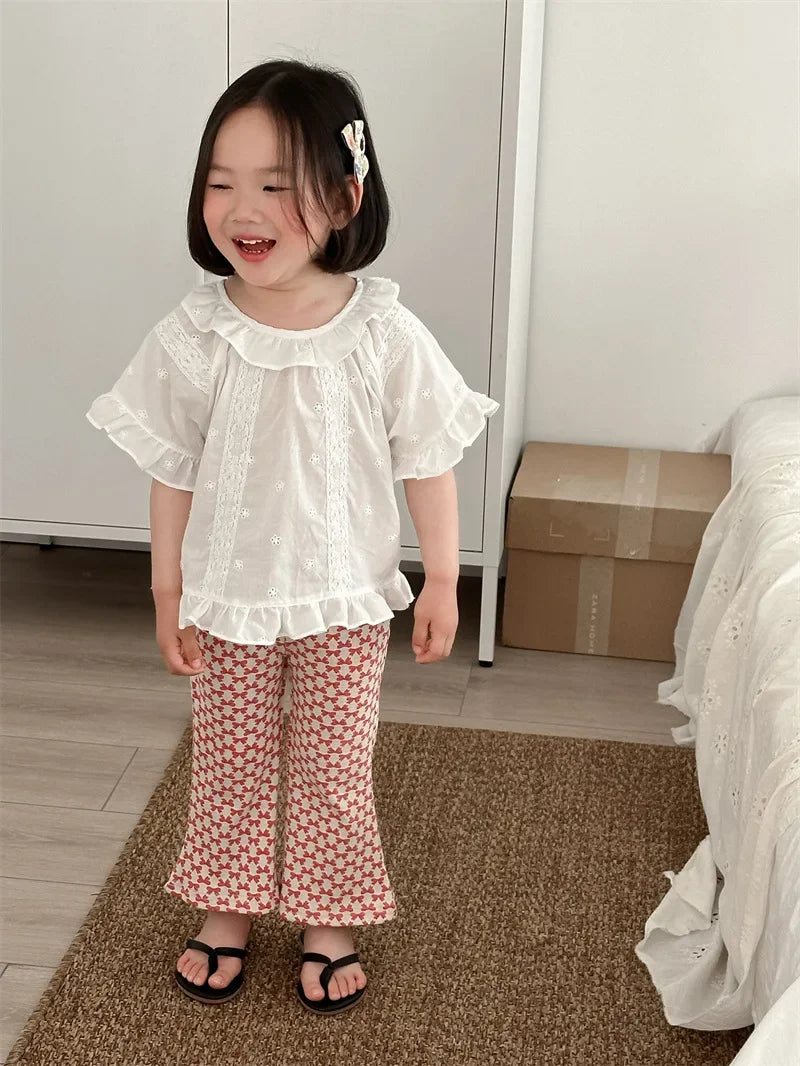 -キッズパンツ リボンプリント ベルボトムパンツ フレアパンツ【mh0005373】 - mamahalo shop - ロングパンツ・スウェットパンツ -  べビー服 - 子供服 - 男の子 - 女の子