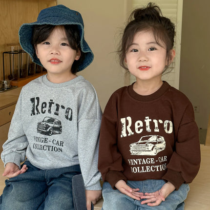 キッズトップス 長袖レトロカー車プリントスウェットシャツ 2カラー - mamahalo shop - 長袖Tシャツ -  べビー服 - 子供服 - 男の子 - 女の子