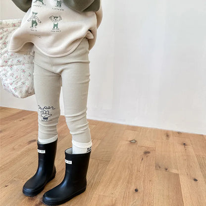 -キッズ レギンスパンツ プリントロゴ アプリコット ダークグレー ブルー 3カラー ユニセックス 男の子 女の子 子供服 - mamahalo shop - レギンスパンツ -  べビー服 - 子供服 - 男の子 - 女の子