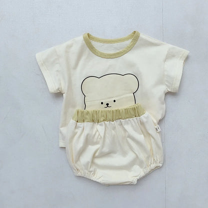 -ベビーセットアップ 2点セット タンクトップ+ショートパンツ レモン/バナナプリント 2カラー【mh0006141】 - mamahalo shop - ノースリーブセットアップ -  べビー服 - 子供服 - 男の子 - 女の子