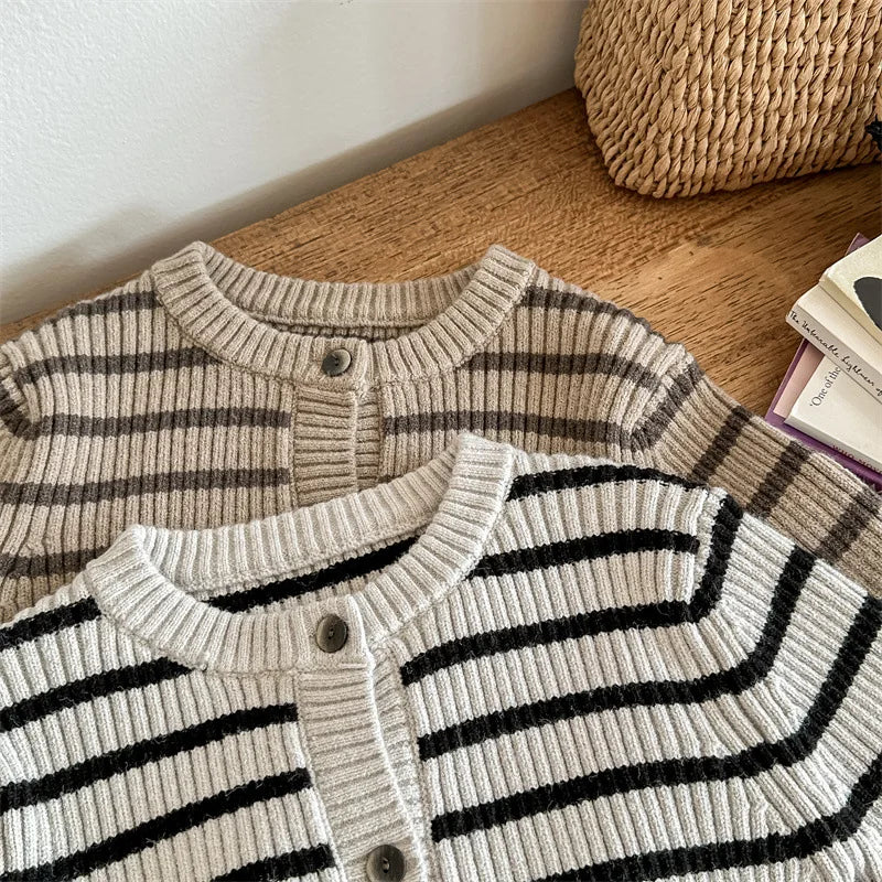 -キッズカーディガン ボーダーニットジャケット 2カラー ユニセックス 男の子 女の子 子供服【mh0003308】 - mamahalo shop - カーディガン・パーカー -  べビー服 - 子供服 - 男の子 - 女の子