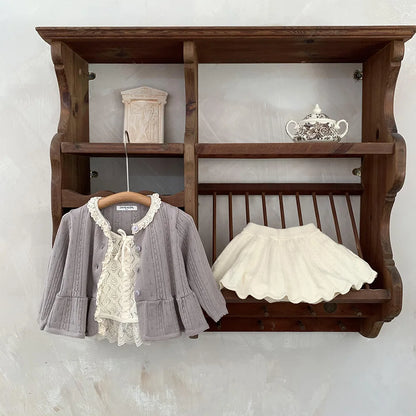 -ベビーキッズカーディガン レースニット ペプラム ニットジャケット ベージュ/グレー/2カラー【mh0004274】 - mamahalo shop - カーディガン・パーカー -  べビー服 - 子供服 - 男の子 - 女の子