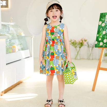 -キッズワンピース ノースリーブプリントワンピース アニマル/幾何学/フラワープリント【mh0005973】 - mamahalo shop - ノースリーブワンピース -  べビー服 - 子供服 - 男の子 - 女の子