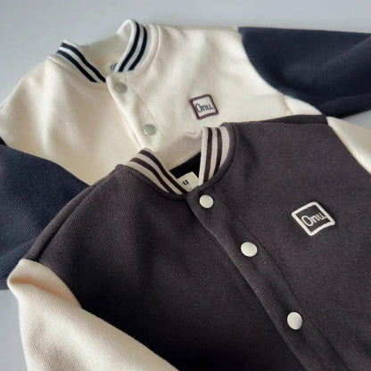 -ベビーアウター パッチワークベースボールスタジアムジャンパー スタジャン2カラー【mh0007069】 - mamahalo shop - ショートコート・ジャケット・ジャンパー -  べビー服 - 子供服 - 男の子 - 女の子