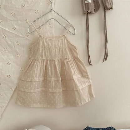 -キッズワンピース 刺繍レース重ね着キャミソールスリップドレス ベージュ - mamahalo shop - ノースリーブワンピース -  べビー服 - 子供服 - 男の子 - 女の子