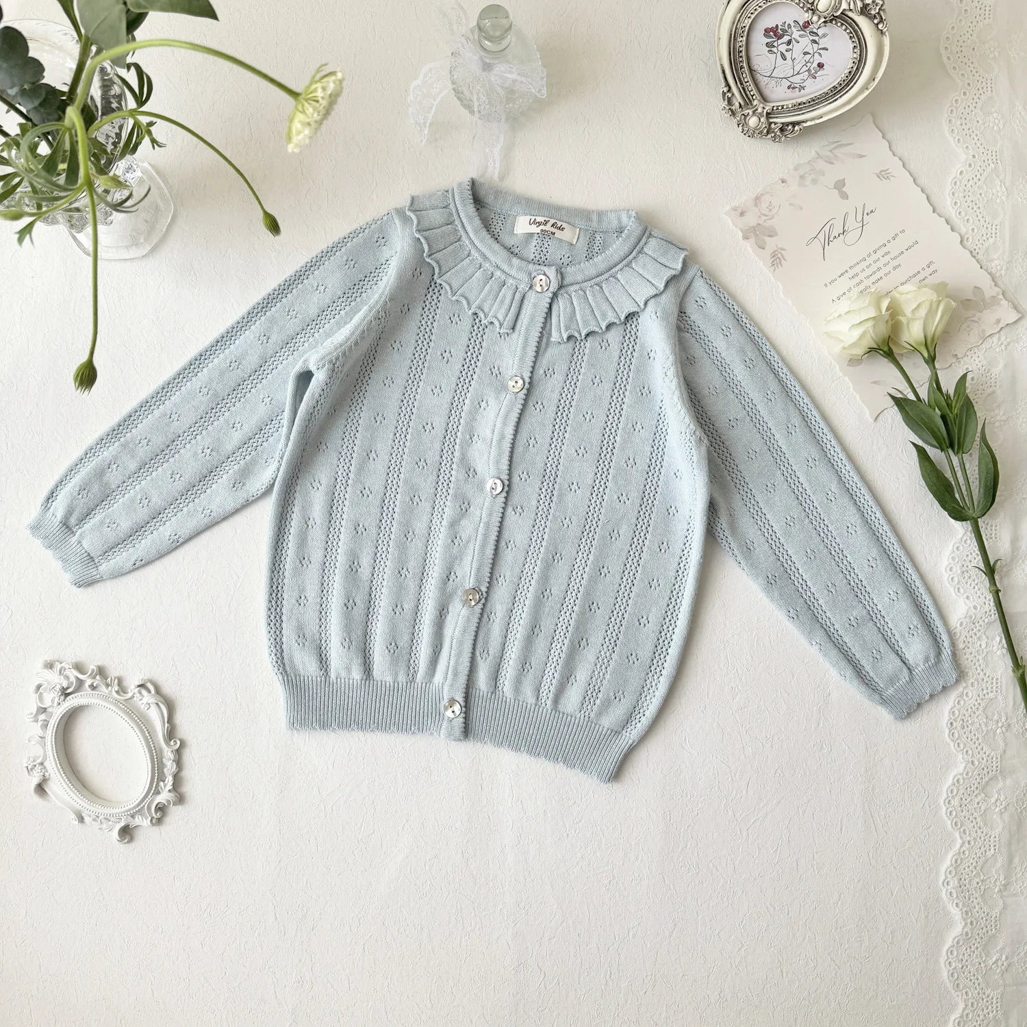 -キッズカーディガン レースニットトップス フリル お出かけ ブルー/ピンク/2カラー - mamahalo shop - カーディガン・パーカー -  べビー服 - 子供服 - 男の子 - 女の子