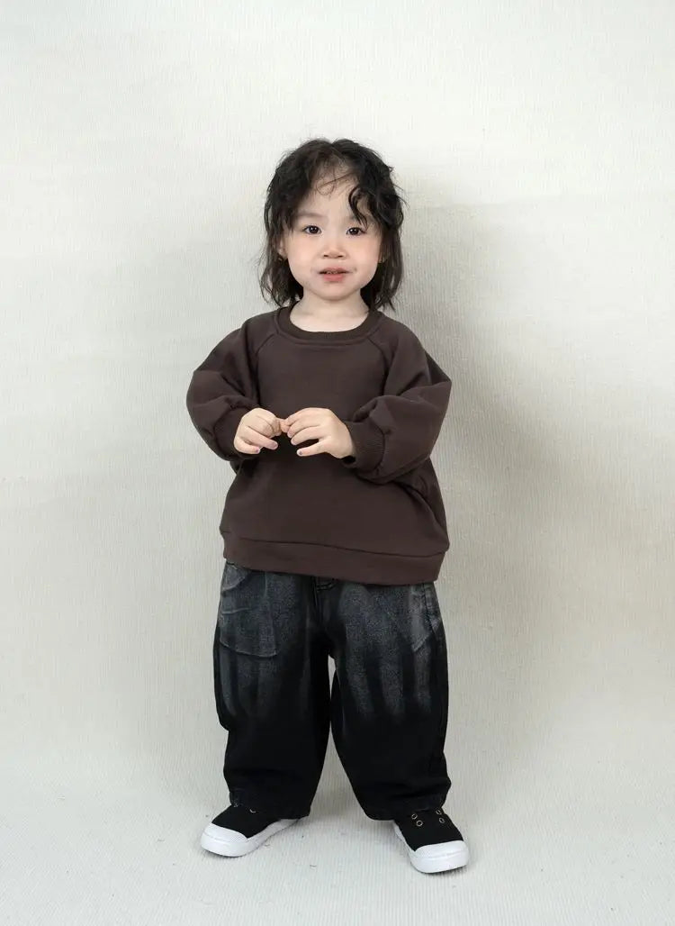 -キッズパンツ ダメージ加工ルーズワイドデニムパンツ ブラックジーンズ【mh0007217】 - mamahalo shop - デニムパンツ -  べビー服 - 子供服 - 男の子 - 女の子