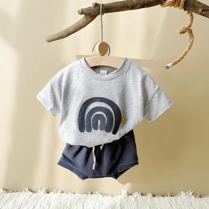 -ベビーセットアップ 2点セット 半袖Tシャツ+ブルマパンツ レイボー虹刺繍【mh0005635】 - mamahalo shop - 半袖セットアップ -  べビー服 - 子供服 - 男の子 - 女の子