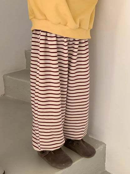 -キッズパンツ ボーダー柄 スウェットロングパンツ レッド/ホワイト/2カラー - mamahalo shop - ロングパンツ・スウェットパンツ -  べビー服 - 子供服 - 男の子 - 女の子