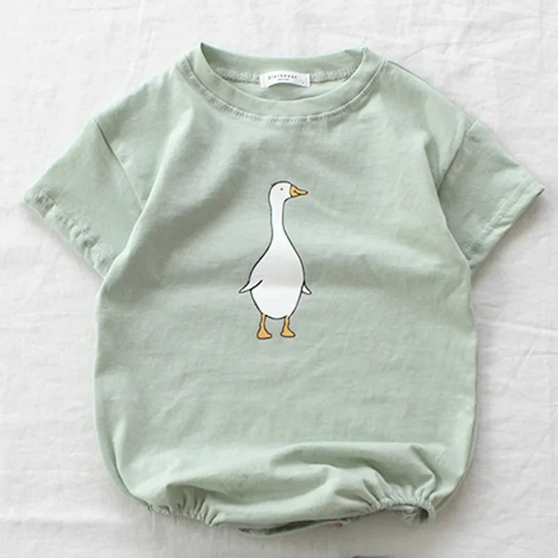 -ベビーロンパース 半袖プリントボディスーツ 犬/あひる【mh0005808】 - mamahalo shop - 半袖ロンパース -  べビー服 - 子供服 - 男の子 - 女の子