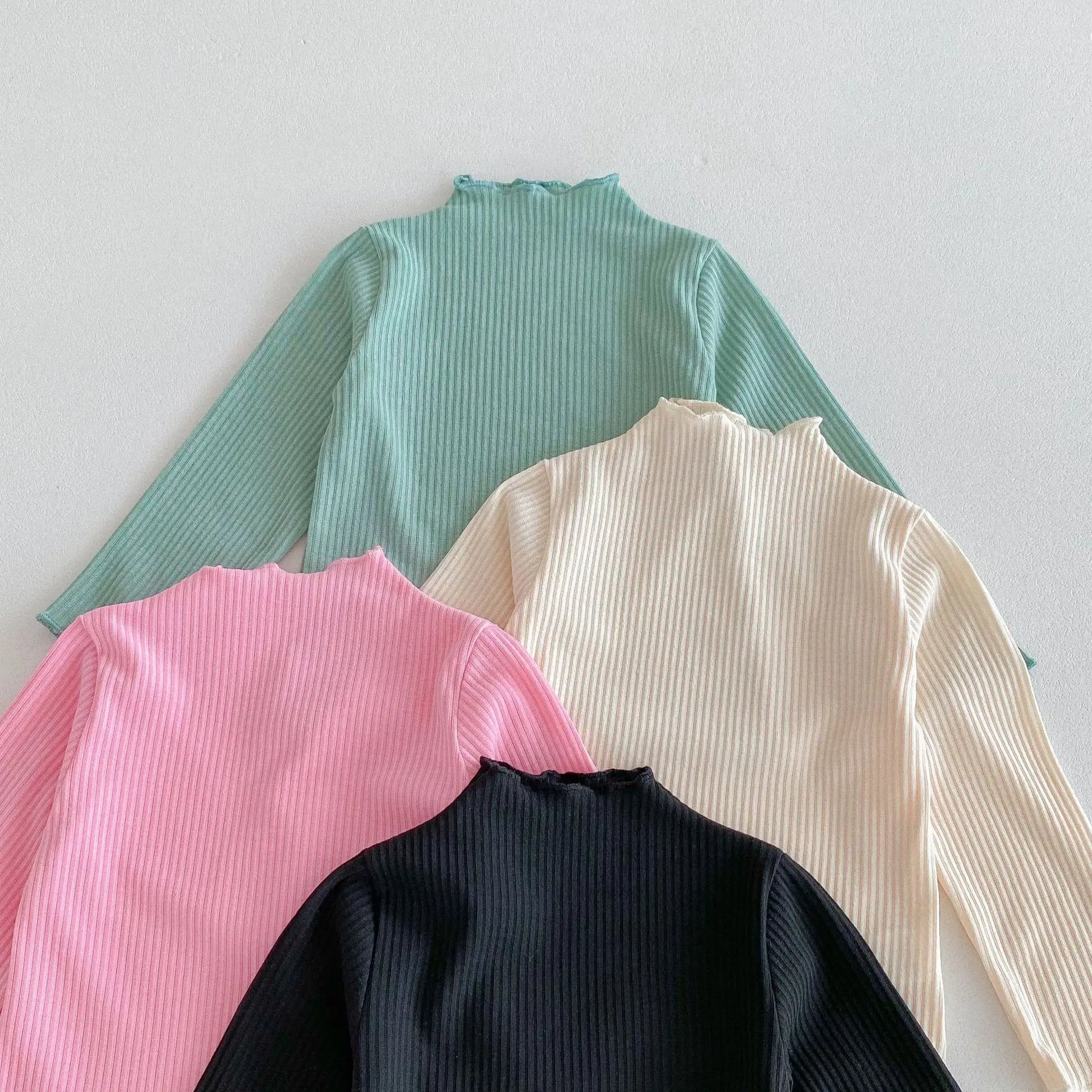 -キッズトップス フリルハイネック ボトルネック 長袖Tシャツ シンプルベーシック 4カラー【mh0006378】 - mamahalo shop - 長袖Tシャツ -  べビー服 - 子供服 - 男の子 - 女の子