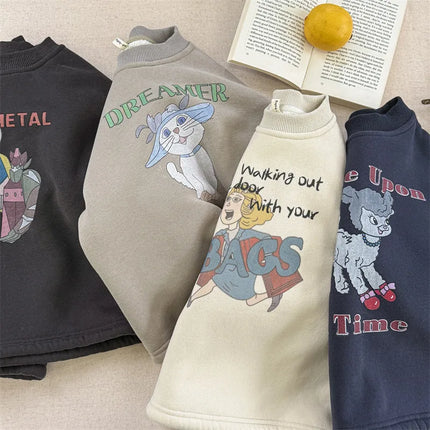 キッズトップス キャラクタープリント裏フリース長袖スウェットシャツ - mamahalo shop - 長袖Tシャツ -  べビー服 - 子供服 - 男の子 - 女の子