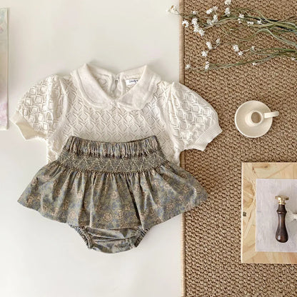 -ベビーパンツ フリルスカートブルマパンツ フラワー花柄プリント 2カラー - mamahalo shop - ブルマパンツ -  べビー服 - 子供服 - 男の子 - 女の子