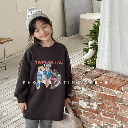 キッズトップス キャラクタープリント裏フリース長袖スウェットシャツ - mamahalo shop - 長袖Tシャツ -  べビー服 - 子供服 - 男の子 - 女の子