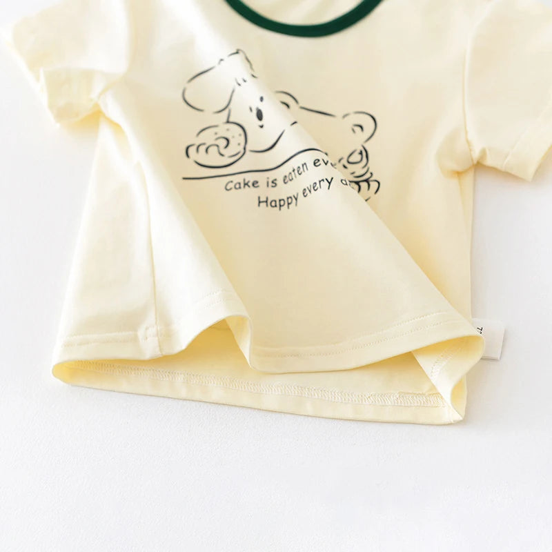 -ベビーセットアップ 2点セット 半袖Tシャツ+ストライプショートパンツ アニマルプリント【mh0004954】 - mamahalo shop - 半袖セットアップ -  べビー服 - 子供服 - 男の子 - 女の子