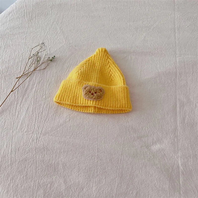 -ベビー帽子 ニットキャップ ニット帽 ベアくまワッペン ワッチキャップ 7カラー【mh0003634】 - mamahalo shop - ベビー用帽子 -  べビー服 - 子供服 - 男の子 - 女の子