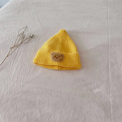 -ベビー帽子 ニットキャップ ニット帽 ベアくまワッペン ワッチキャップ 7カラー【mh0003634】 - mamahalo shop - ベビー用帽子 -  べビー服 - 子供服 - 男の子 - 女の子