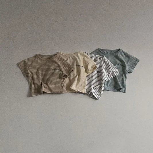 -ベビートップス 半袖ボーダーTシャツ レターロゴプリント【mh0005425】 - mamahalo shop - 半袖Tシャツ -  べビー服 - 子供服 - 男の子 - 女の子