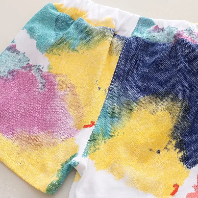 -キッズセットアップ 2点セット タンクトップ+ショートパンツ カラフルタイダイ【mh0005948】 - mamahalo shop - ノースリーブセットアップ -  べビー服 - 子供服 - 男の子 - 女の子