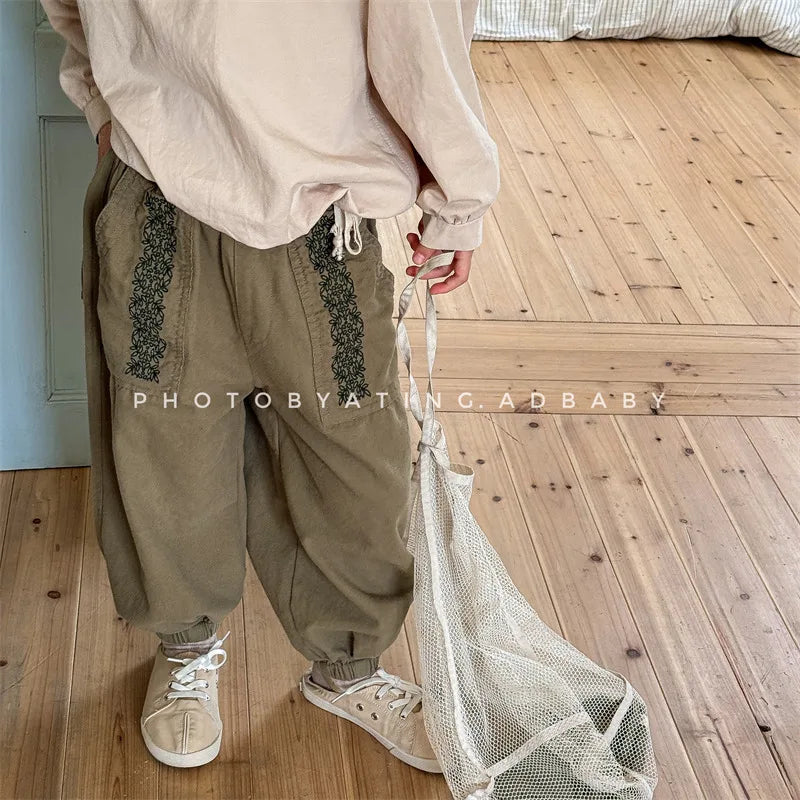 -キッズパンツ レース刺繍 ルーズロングパンツ 2カラー - mamahalo shop - ロングパンツ・スウェットパンツ -  べビー服 - 子供服 - 男の子 - 女の子