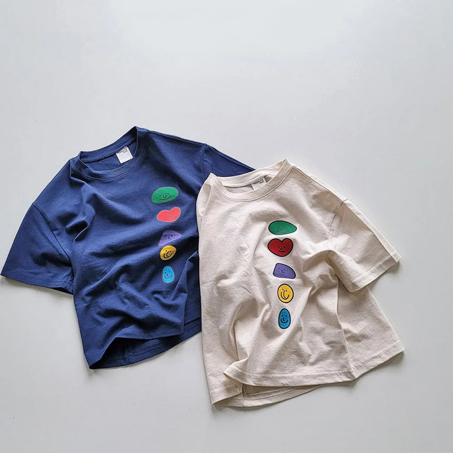 キッズトップス 半袖プリントTシャツ カラフルプリント 3カラー - mamahalo shop - 半袖Tシャツ -  べビー服 - 子供服 - 男の子 - 女の子