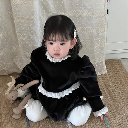 ベビーロンパース レースフリルフリース長袖ボディスーツ - mamahalo shop - 長袖ロンパース -  べビー服 - 子供服 - 男の子 - 女の子