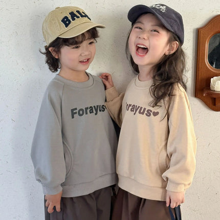 キッズトップス レターロゴハートプリント長袖スウェットシャツ - mamahalo shop - 長袖Tシャツ -  べビー服 - 子供服 - 男の子 - 女の子