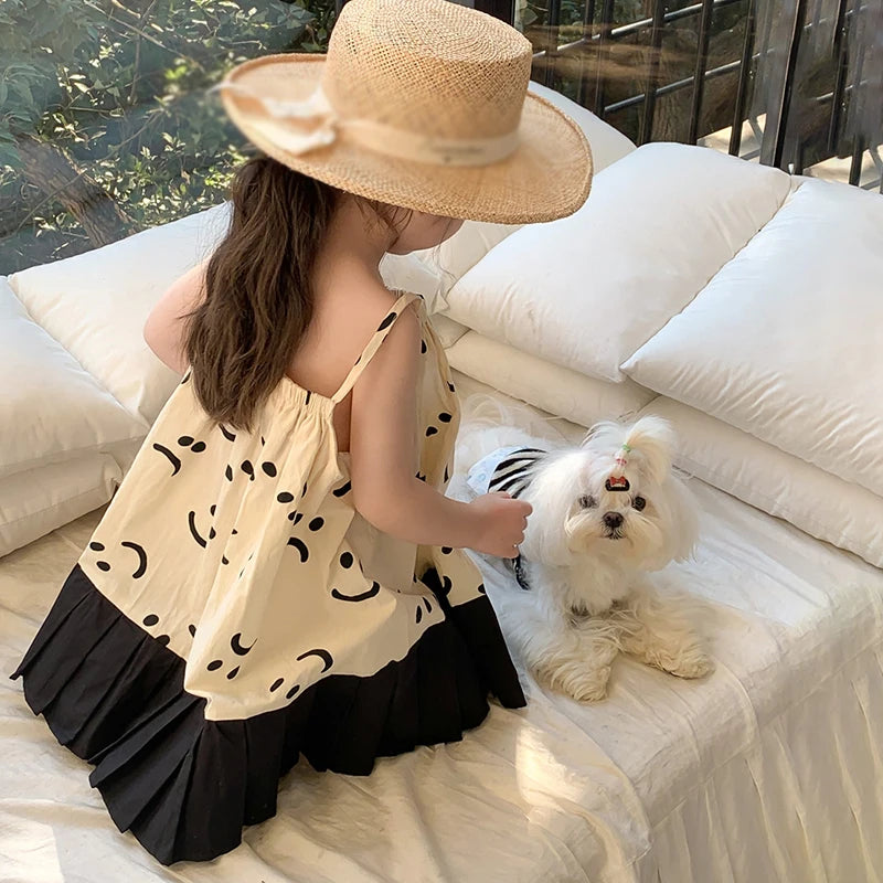 -キッズワンピース スマイルプリント キャミソールプリーツスカートドッキングワンピース【mh0005955】 - mamahalo shop - ノースリーブワンピース -  べビー服 - 子供服 - 男の子 - 女の子