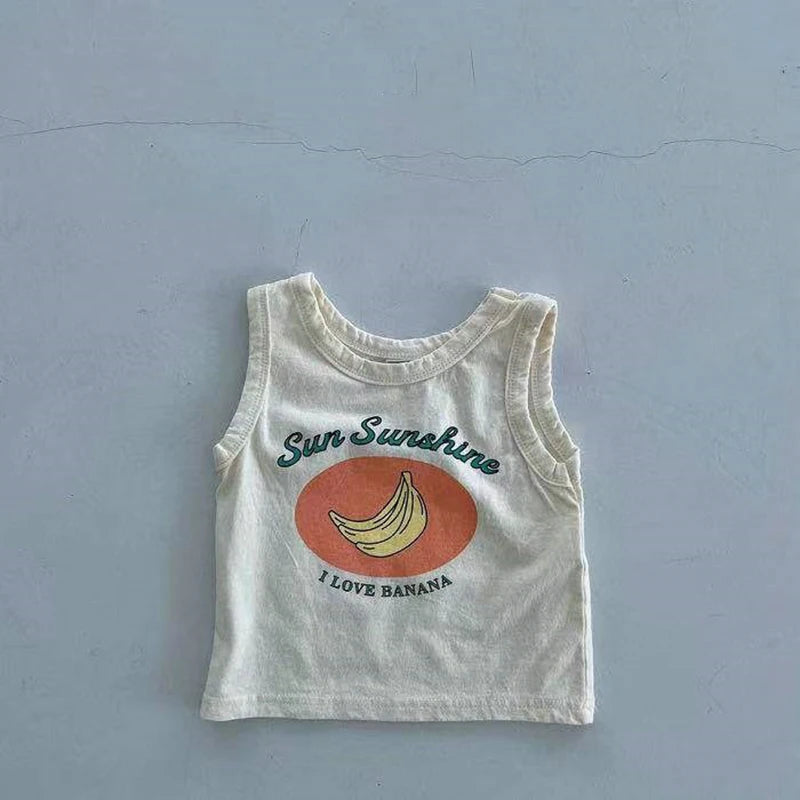 -ベビーセットアップ 2点セット タンクトップ+ショートパンツ レモン/バナナプリント 2カラー【mh0006141】 - mamahalo shop - ノースリーブセットアップ -  べビー服 - 子供服 - 男の子 - 女の子