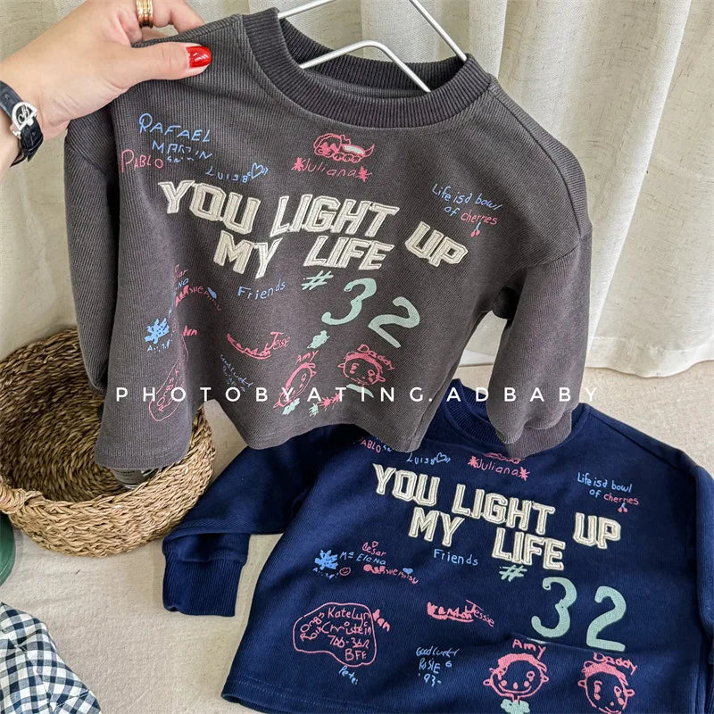 -キッズトップス 長袖Tシャツ スウェットシャツ 刺繍プリントロゴ 2カラー - mamahalo shop - 長袖Tシャツ -  べビー服 - 子供服 - 男の子 - 女の子