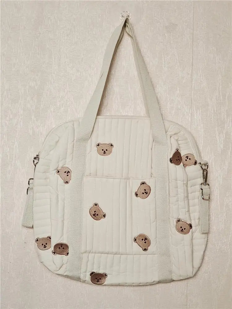-キルティング くま ベア オリーブ フラワー 刺繍 ショルダー ママバッグ ストローラー ベビーカー - mamahalo shop - マザーズバッグ -  べビー服 - 子供服 - 男の子 - 女の子