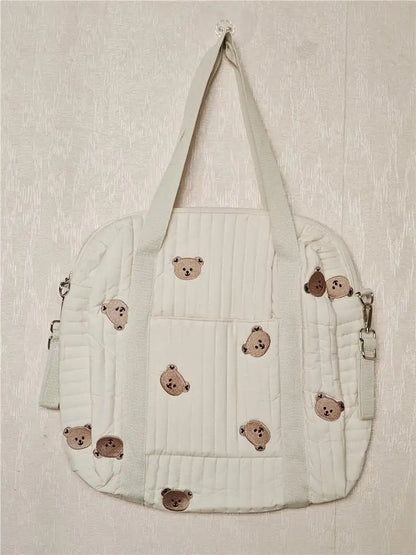 -キルティング くま ベア オリーブ フラワー 刺繍 ショルダー ママバッグ ストローラー ベビーカー - mamahalo shop - マザーズバッグ -  べビー服 - 子供服 - 男の子 - 女の子