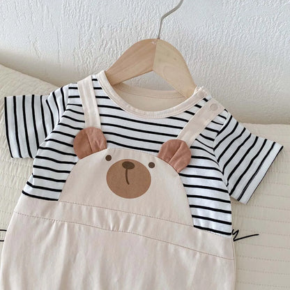 -ベビーロンパース 半袖ドッキングジャンプスーツ くまベア ボーダー【mh0006194】 - mamahalo shop - 半袖ロンパース -  べビー服 - 子供服 - 男の子 - 女の子