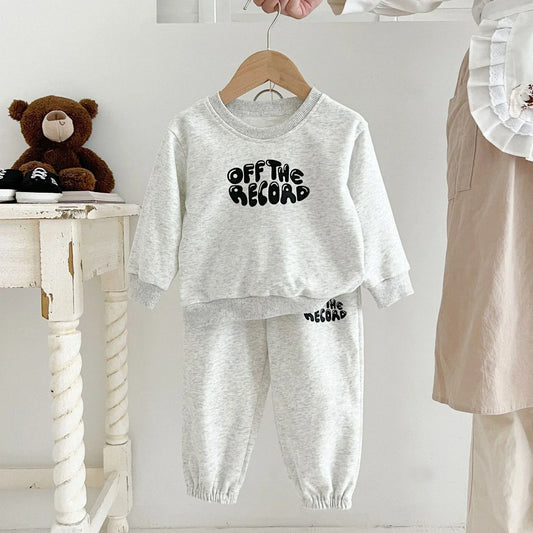 -ベビーキッズセットアップ 2点セット レターロゴプリントスウェットトレーナー+スウェットパンツ グレー【mh0007141】 - mamahalo shop - 長袖セットアップ -  べビー服 - 子供服 - 男の子 - 女の子