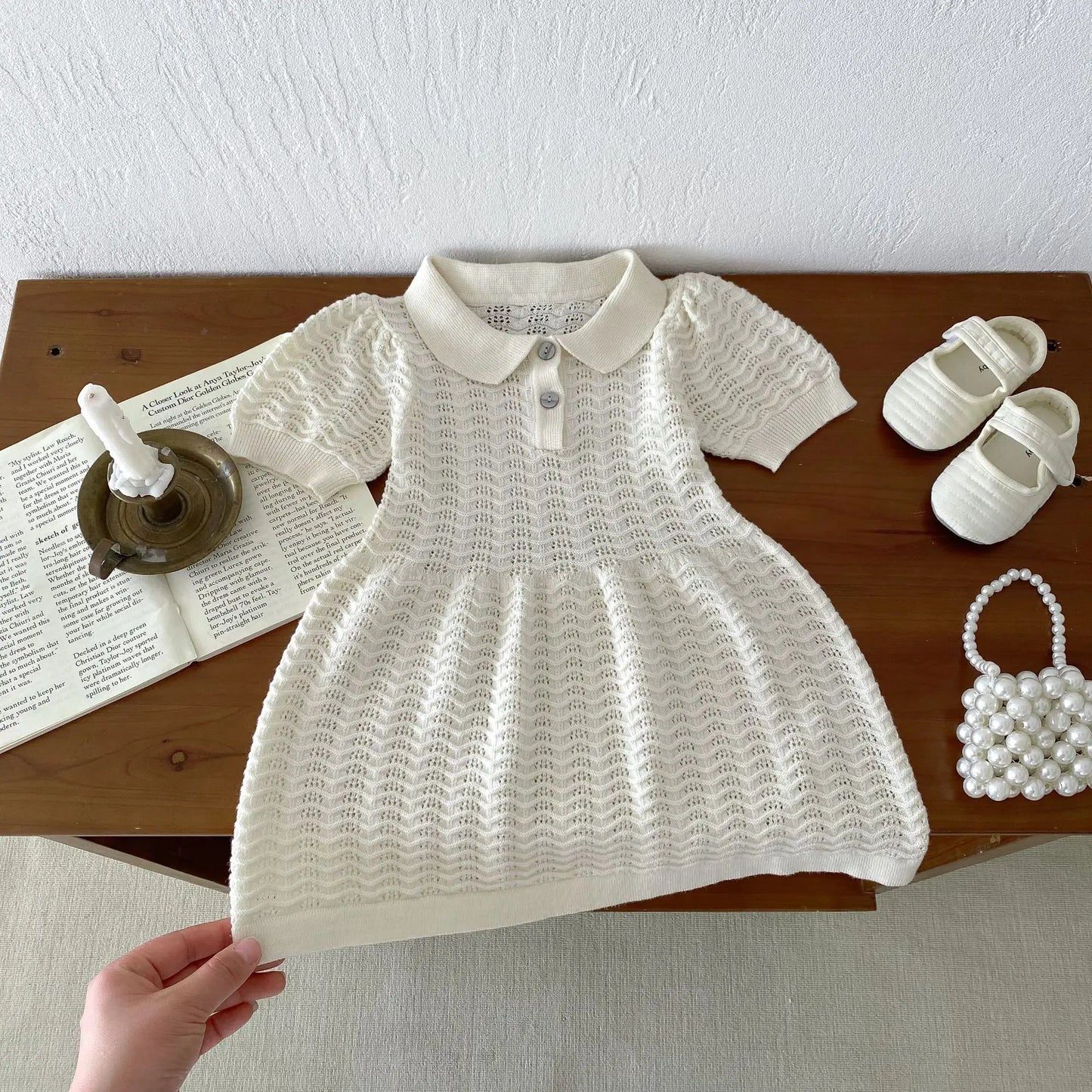 -ベビーキッズワンピース サマーニット 半袖ポロシャツワンピース 2カラー【mh0005286】 - mamahalo shop - 半袖ワンピース -  べビー服 - 子供服 - 男の子 - 女の子