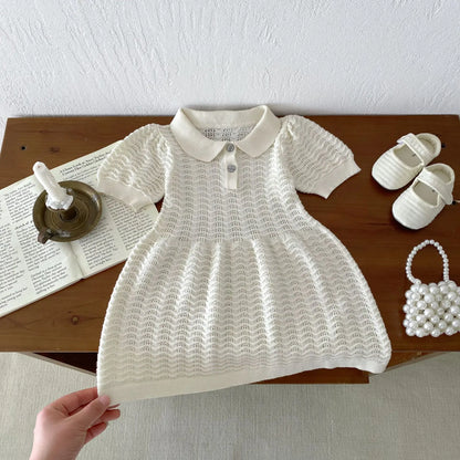 -ベビーキッズワンピース サマーニット 半袖ポロシャツワンピース 2カラー【mh0005286】 - mamahalo shop - 半袖ワンピース -  べビー服 - 子供服 - 男の子 - 女の子