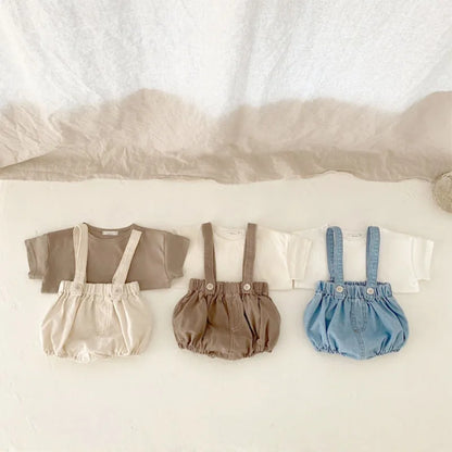 -ベビーパンツ サスペンダーブルマ ショートパンツ デニム 3カラー - mamahalo shop - サロペットパンツ・サスペンダーパンツ -  べビー服 - 子供服 - 男の子 - 女の子