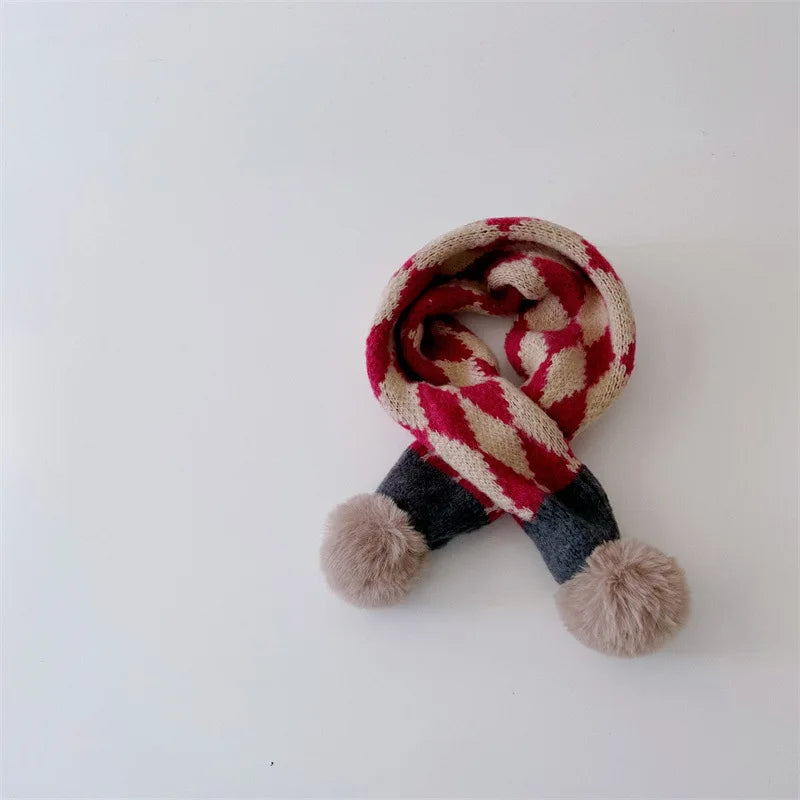 -キッズマフラー ぽんぽん付きネックウォーマー アーガイルチェック ユニセックス 男の子 女の子 子供服【mh0003397】 - mamahalo shop - ネックウォーマー -  べビー服 - 子供服 - 男の子 - 女の子