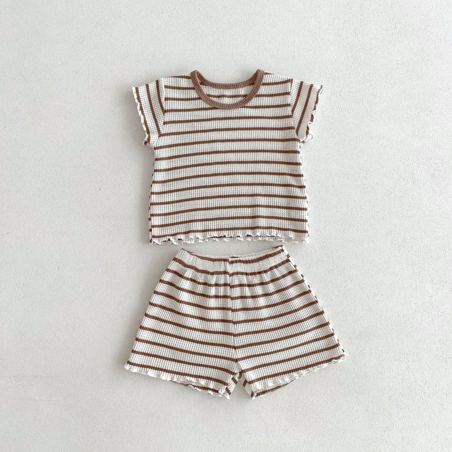 -キッズセットアップ 2点セット 半袖Tシャツ+ショートパンツ ボーダー 2カラー【mh0005581】 - mamahalo shop - 半袖セットアップ -  べビー服 - 子供服 - 男の子 - 女の子